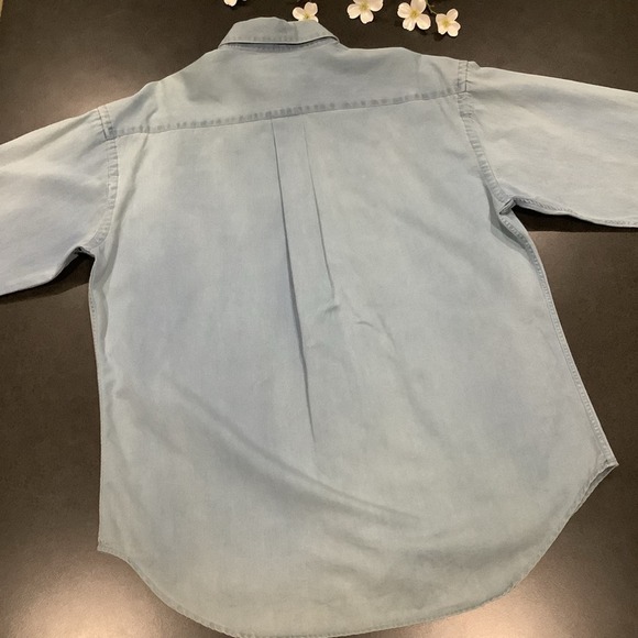 MacCluer Chambray Button Down Shirt 100% Cotton Faded Ombré Light Blue Denim - Picture 11 of 16